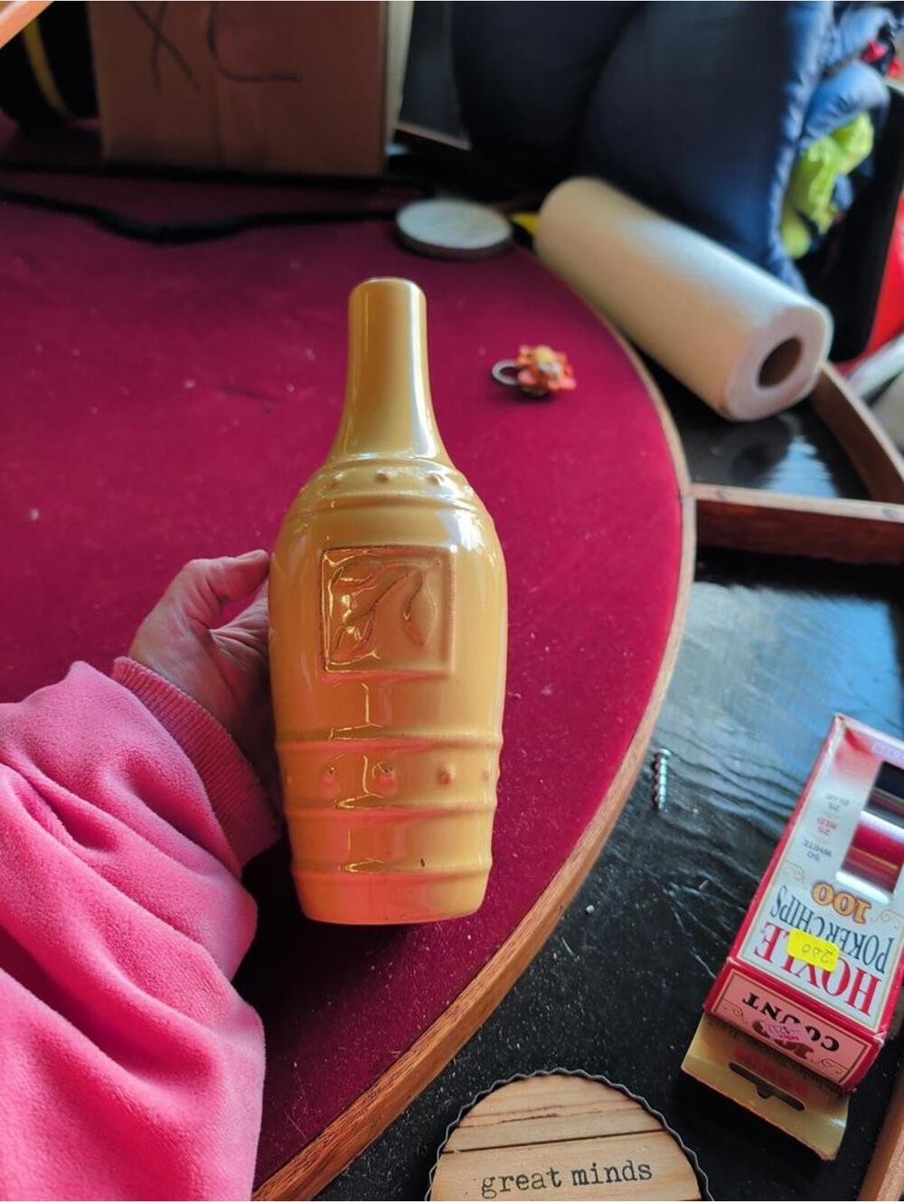 Debby Segura Designs Stoneware Bottle Vase 2006 Mustard Yellow